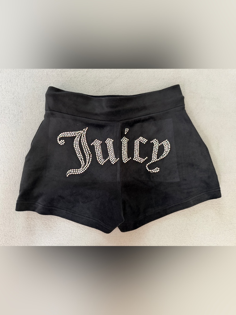 Juicy Couture Women’s Black Athletic Shorts Rhinestone Logo Pull-On Size XS